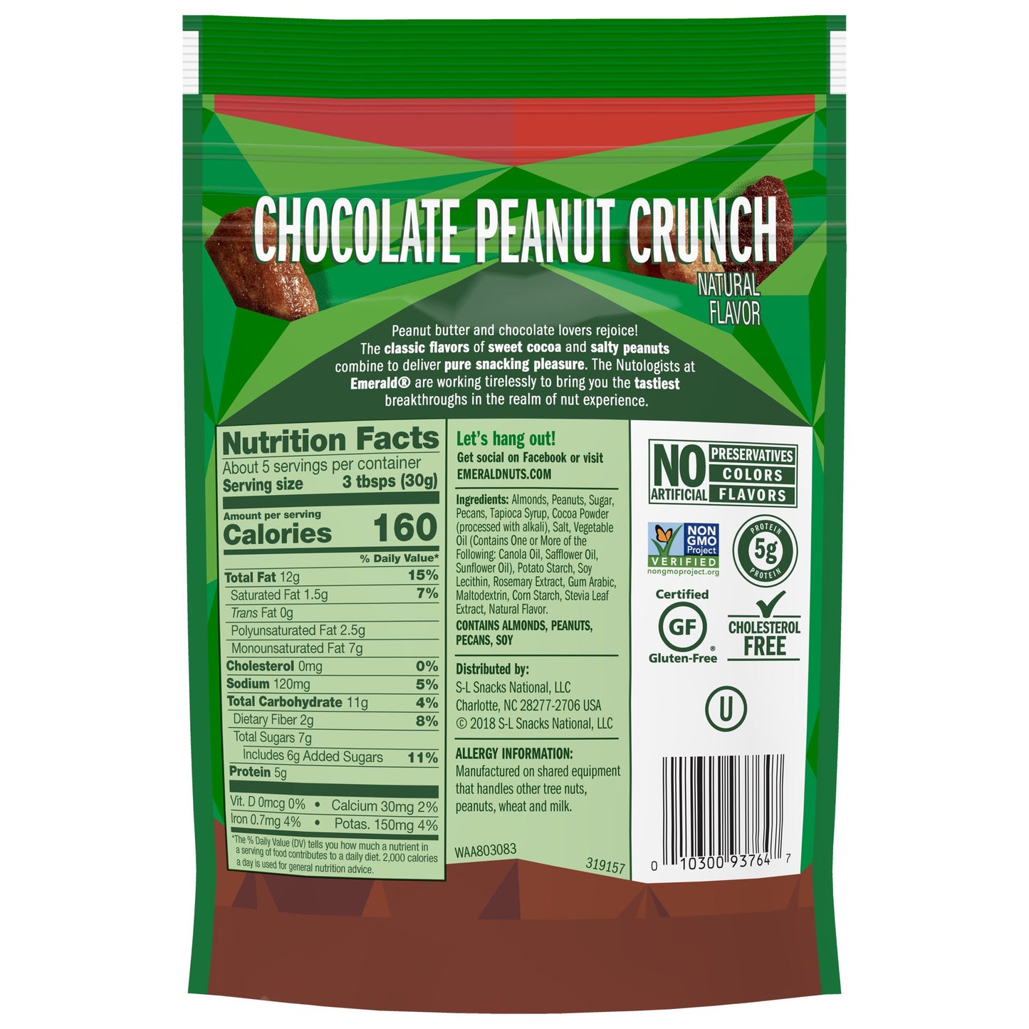 Emerald Nuts Chocolate Peanut Crunch Mixed Nuts (1-Pack) | Features Cocoa Roasted Almonds, Kettle Glazed Pecans, Kettle Glazed P