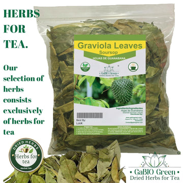 Gabio Green Soursop Leaves, Dried Herbs, Resealable Bag, 4.5 oz, Non-GMO, Gluten Free, Approx. 350 Leaves