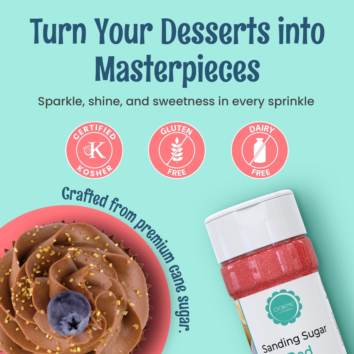 Ocreme Sanding Sugar For Cookie Decorating - Eye-Catching Christmas-Kit Sugar Crystals For Unique Cake Toppings, Cupcakes And Co