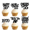 18pcs Black Glitter Happy 55th Dessert Cupcake Topper Pick for Funny Legend Since 1970 Theme Decor Supplies Men Women Happy 55 B