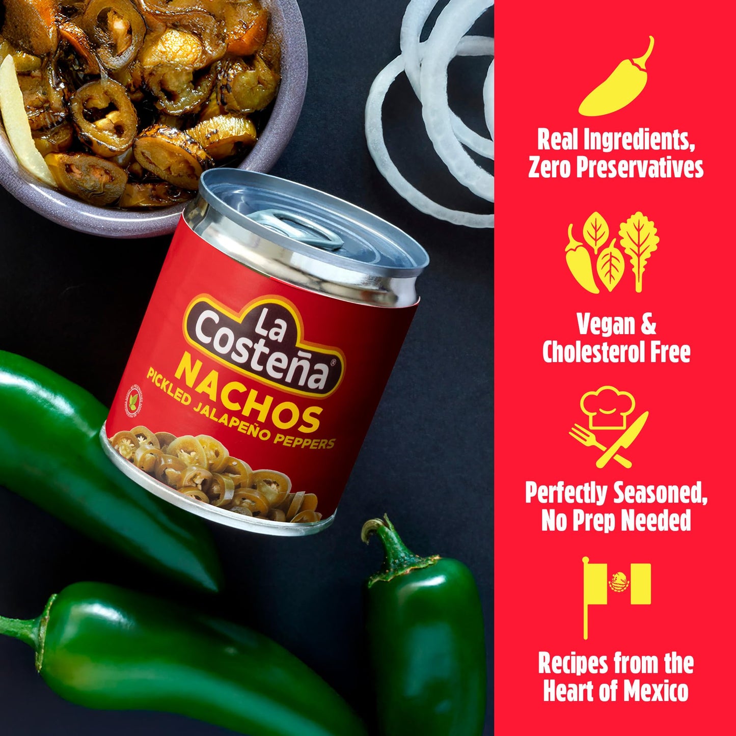 La Costeña Nacho Sliced Jalapeño Peppers, Pickled Green Hot Jalapeños, 7-Ounce Can, Pack of 24