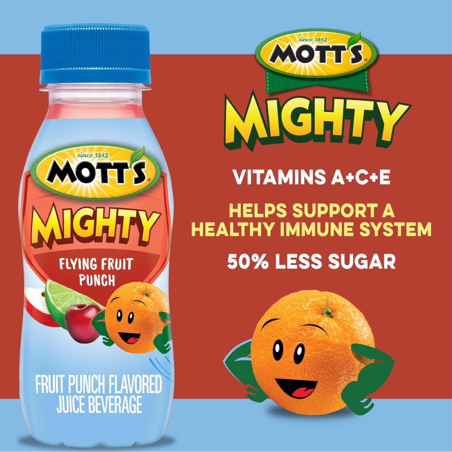 Motts Mighty Flying Fruit Punch Juice Drink, 8 Fl Oz Bottles, 24 Count, 100% Fruit Juice, No Artificial Flavors, Vitamins A, C, E