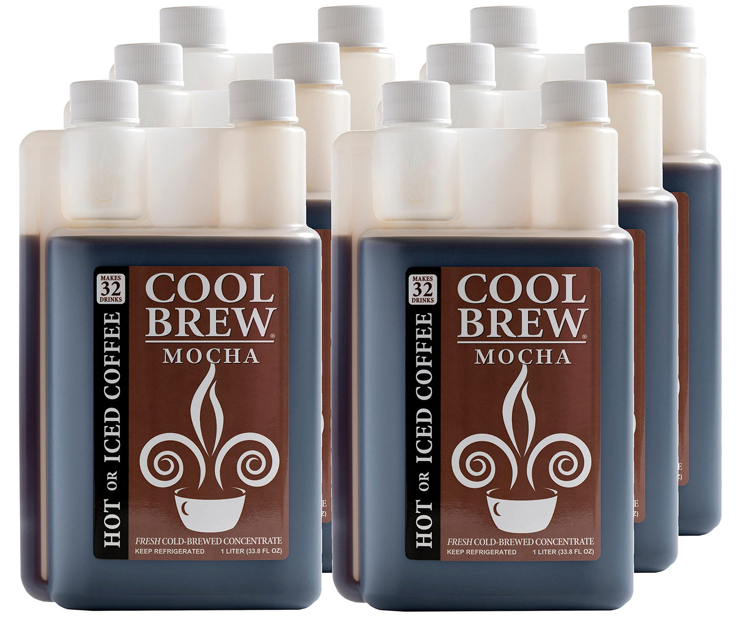 CoolBrew Mocha 6 Pack - 32 DRINKS PER BOTTLE - Fresh Cold Brew Liquid Concentrate - For Iced or Hot Coffee, Unsweetened, No Pres
