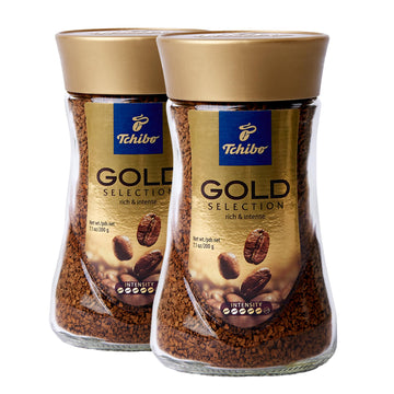 Tchibo Instant Coffee - Gold Selection - Made Of Dark-Roasted Robusta Beans For A Rich Taste And Intense Aroma - 5/6 Intensity, 1/6 Acidity, 5/6 Roast Level - 2 X 7.05 Oz