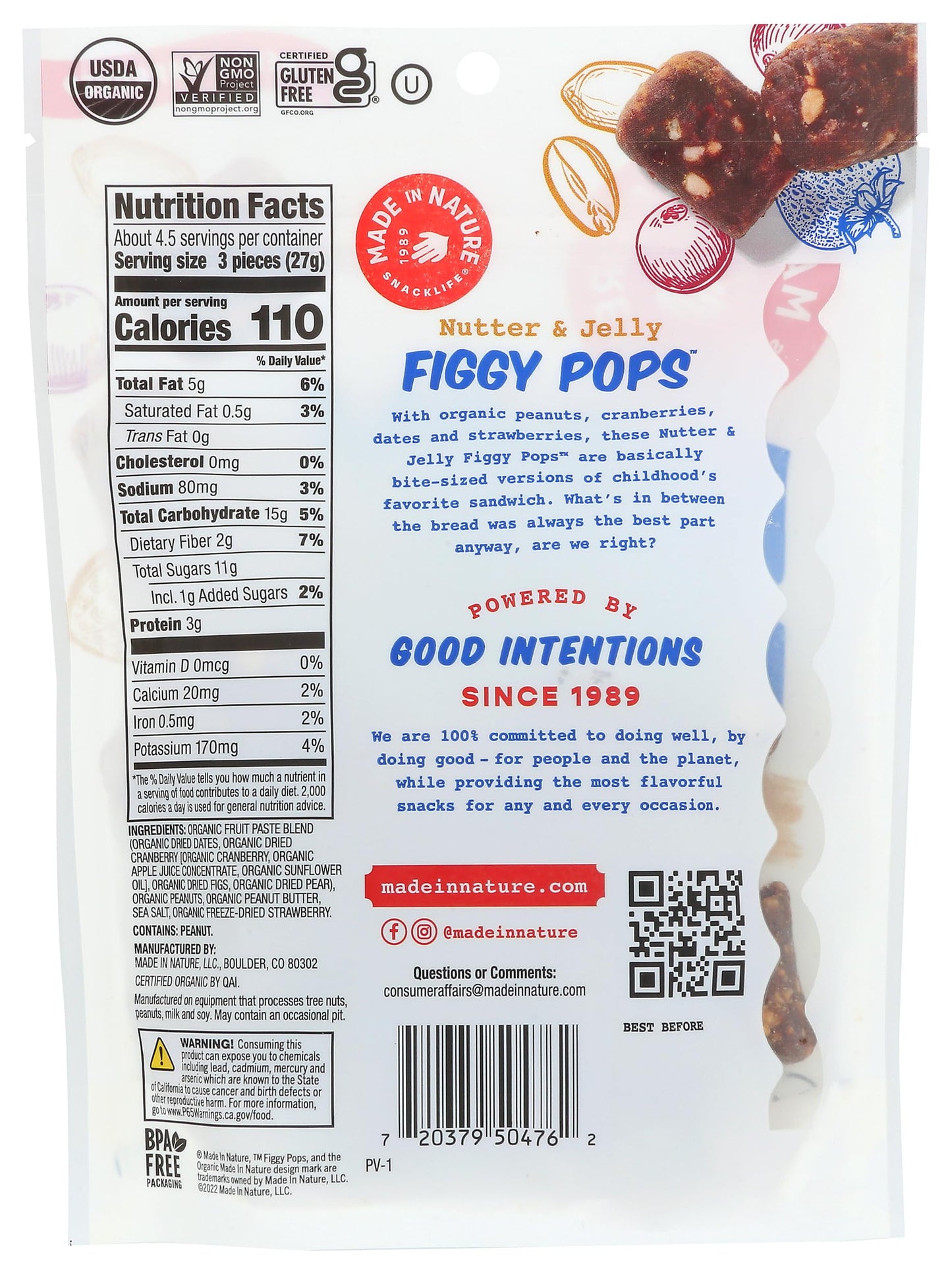 MADE IN NATURE Organic Nutter & Jelly Figgy Pops, 3.8 OZ