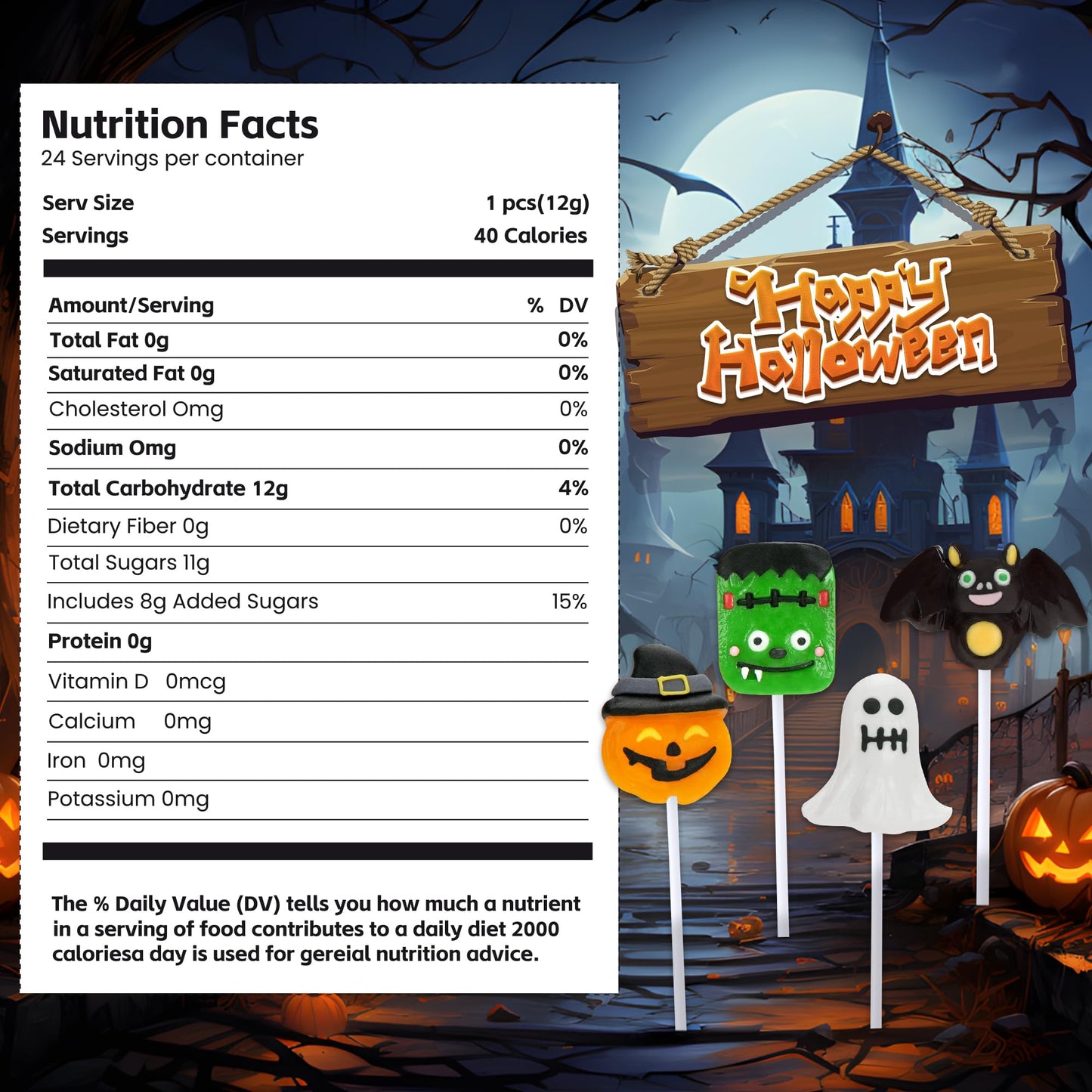 Auebriy Halloween Lollipops Suckers - 24 Pack Fruity Halloween Candy Individually Wrapped  Ghost  Bat  Pumpkin & Monster Lollipops  Spooky Candy for Trick or Treat  Party Favors & Goody Bag Fillers