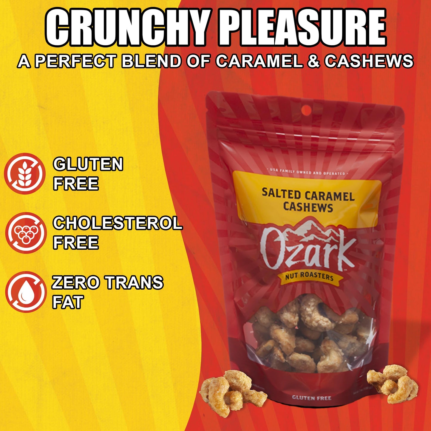 Ozark Nut Roasters: Salted Caramel Cashews, Flavored Snack Nuts & Gourmet Candied Cashews, Blend Of Sugar, Sea Salt & Caramel, Pack Of 1 (7.0 Oz)