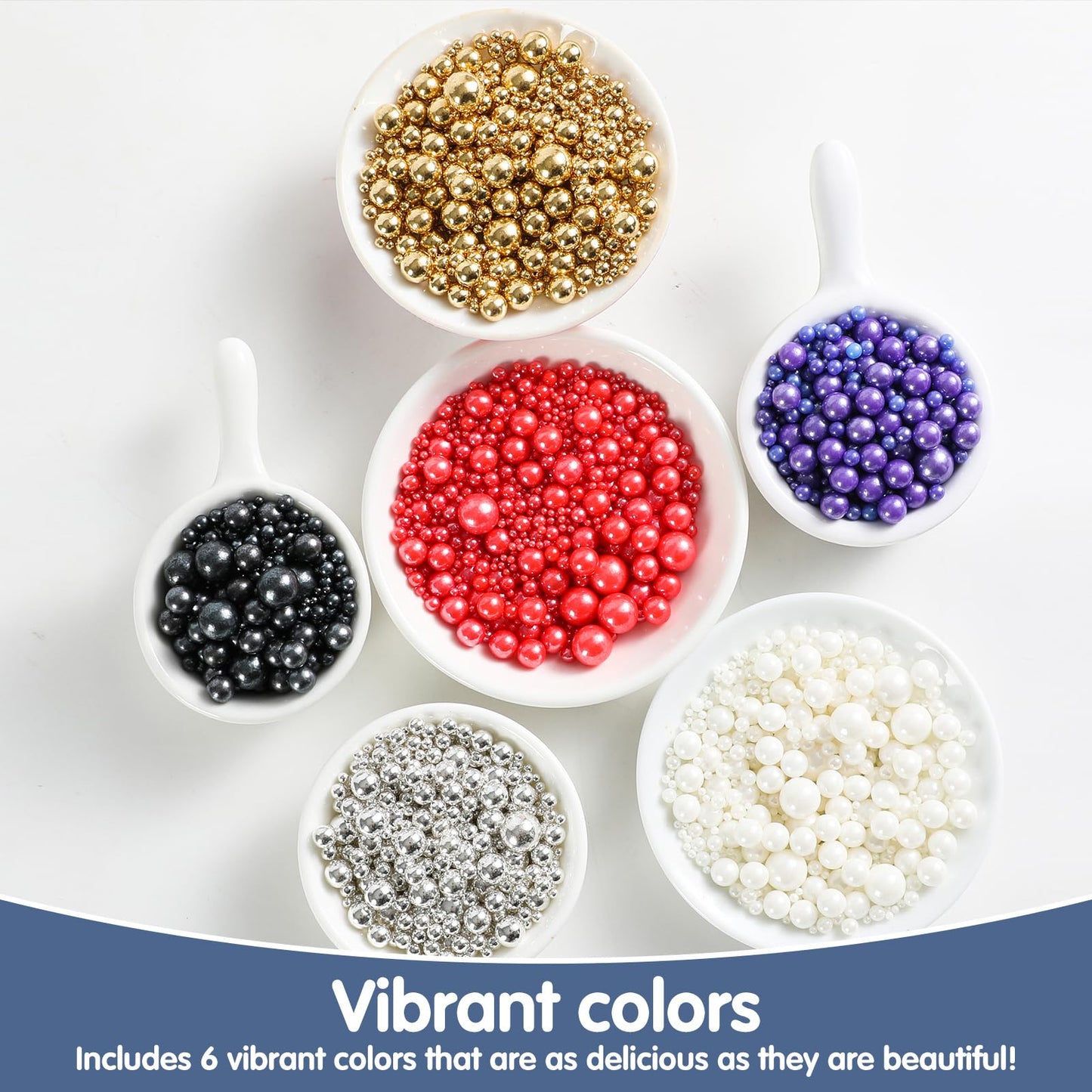 Kasvan Edible Pearl Sugar Sprinkles, 6 Colors Mix For Cake Decorating, Gold Silver White Black Purple And Red Sprinkles For Cake