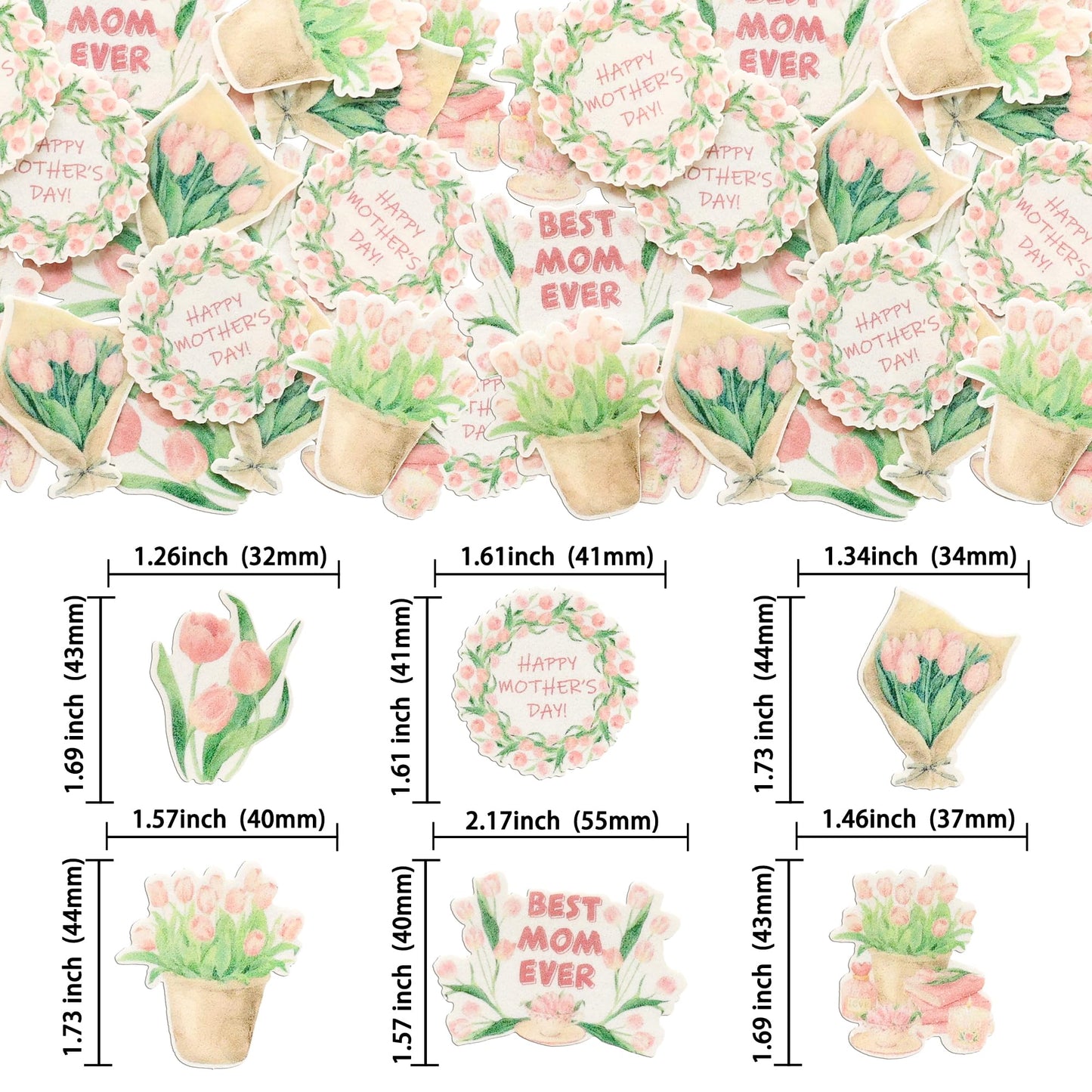Ephlyn 54Pcs Edible Happy Mother'S Day Cupcake Toppers Best Mom Ever Cake Drink Topper Picks Flowers Cake Decoration For Mom'S B