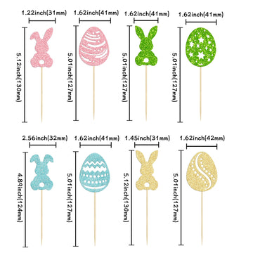 24Pcs Happy Easter Cupcake Toppers Glitter Cute Bunny Egg Cake Decorations Bunny Rabbit Cake Picks For Easter Spring Theme Babys