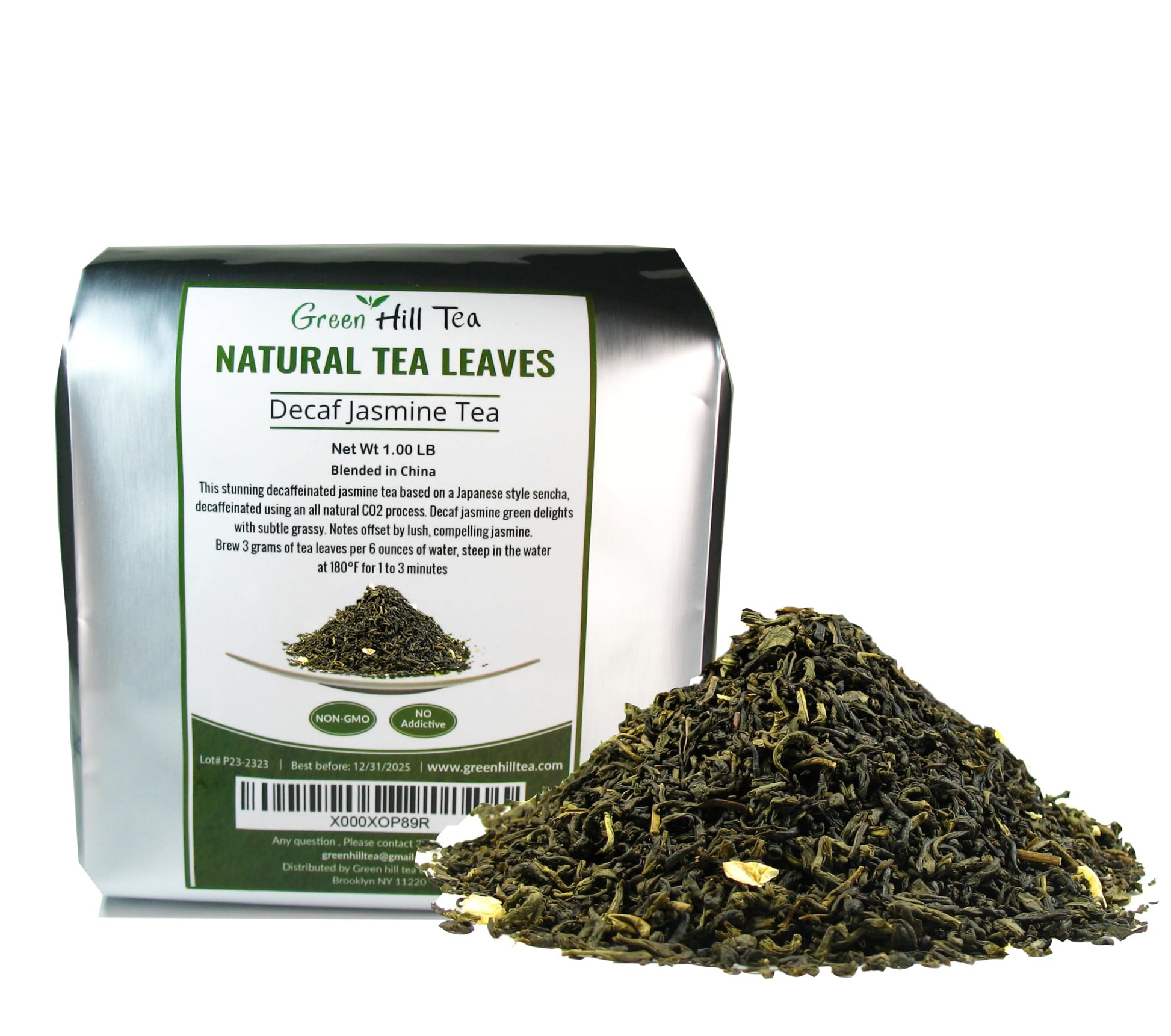 Greenhilltea Decaf Jasmine Green Tea, Caffeine-Free, 1 LB, Green, Model SYNCHKG046406