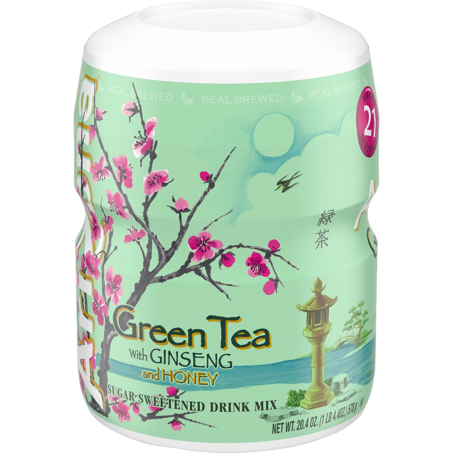Arizona Green Tea With Ginseng & Honey Sugar Sweetened Powdered Drink Mix, 20.4 Oz. Canister (Pack Of 12)