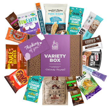 Thinking of You Snack Gift Box - Variety of Sweet & Savory Gourmet Snacks for Adults - Assorted Healthy Treats, Jerky, Cookies, 