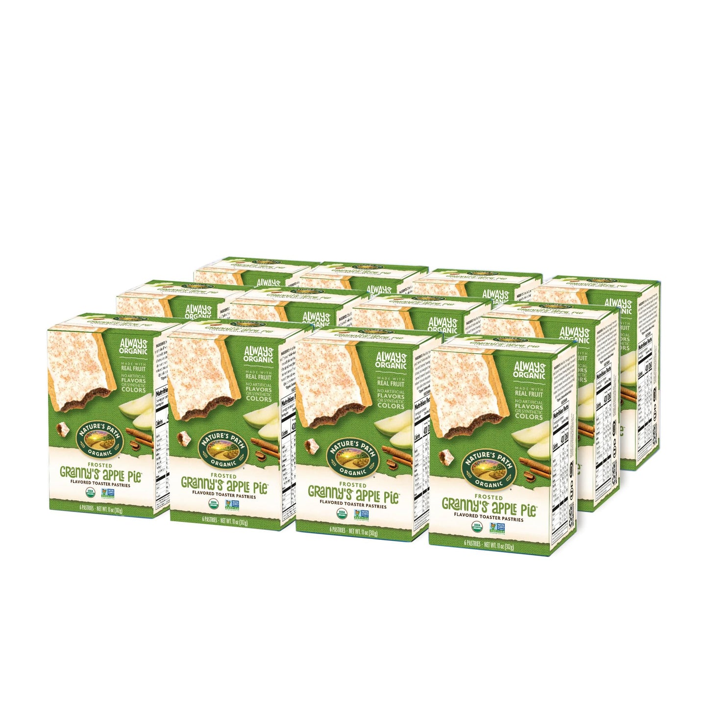 Nature'S Path Organic Toaster Pastries, Frosted Granny'S Apple Pie, 72 Count (Pack Of 12, 11 Oz Boxes), Made From Real Apples