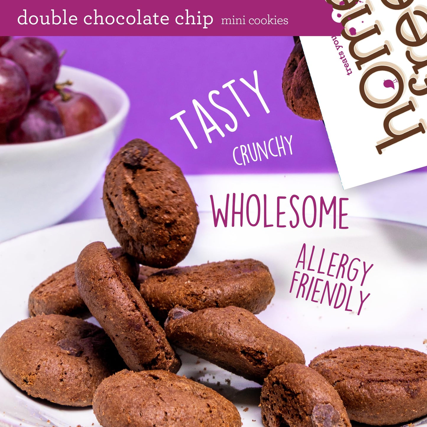 Homefree Mini Double Chocolate Chip Cookie Box, Gluten Free, Nut Free, Vegan, School Safe and Allergy Friendly Snack, 5 oz. Box