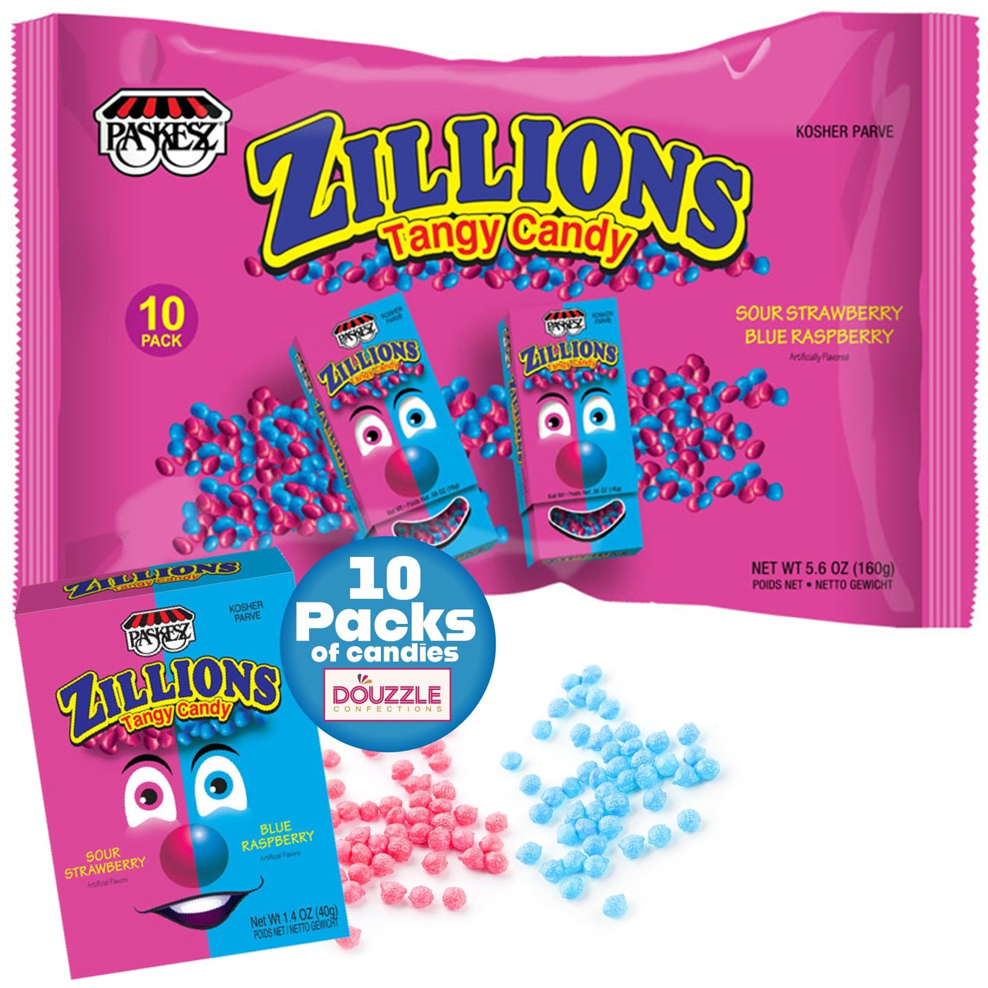DOUzzle Zillions Tangy Candy, Sour Strawberry & Blue Raspberry (10 Count, Pack of 1) Individually Wrapped Candies, Birthday Part