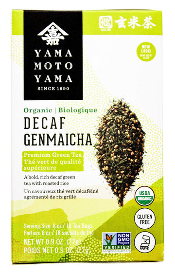 Yamamotoyama Organic Decaf Genmaicha Tea Bag, 18 ct (Pack of 6), Decaffeinated