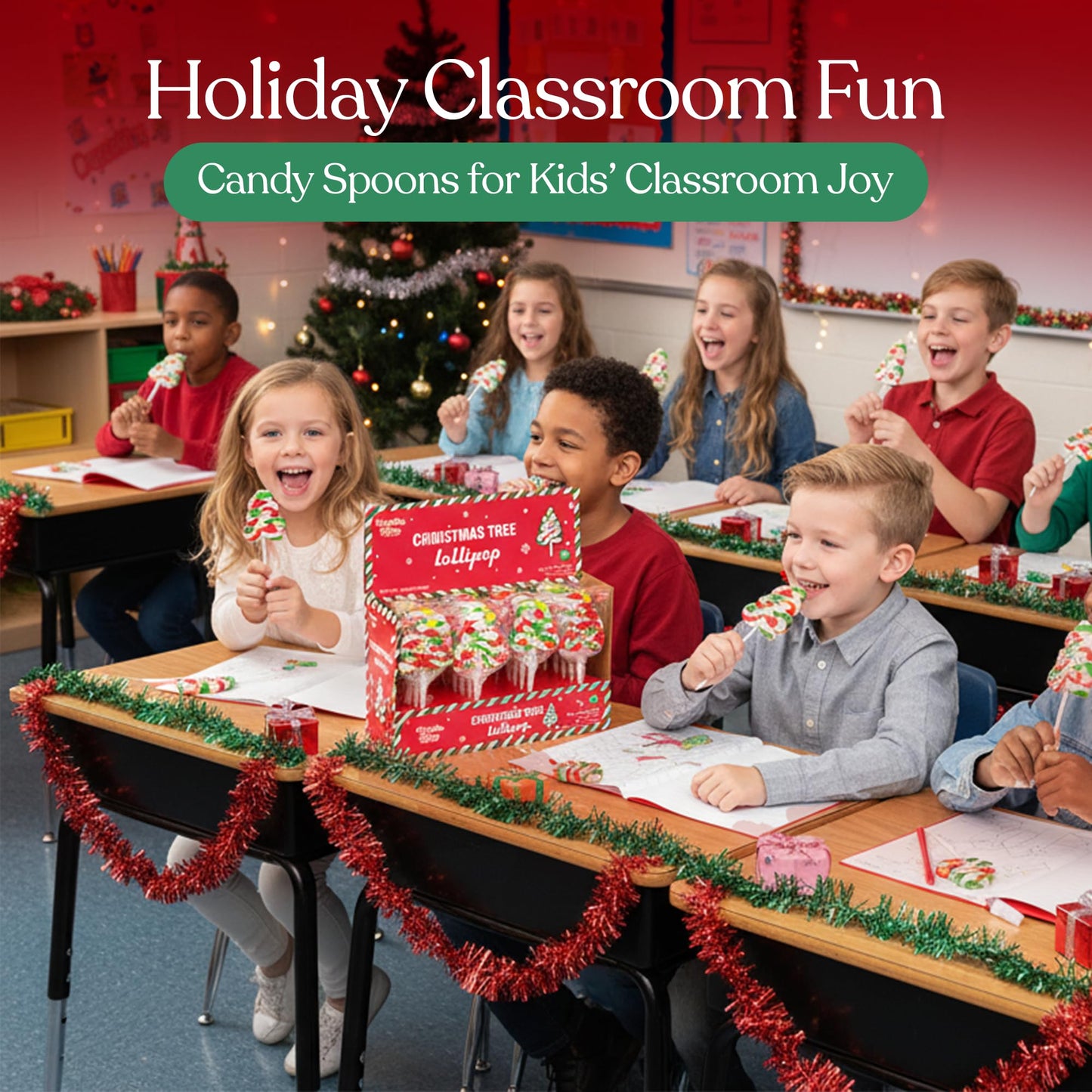 20 Pack Christmas Tree Lollipops - Individually Wrapped Large Christmas Holiday Themed Tree Suckers - Colorful Red & Green Designs & Delicious Tutti Frutti Flavor -Bulk Candy Use For Stocking Stuffers, Party Favor, Classroom & Office  , Candy Jar Fillers
