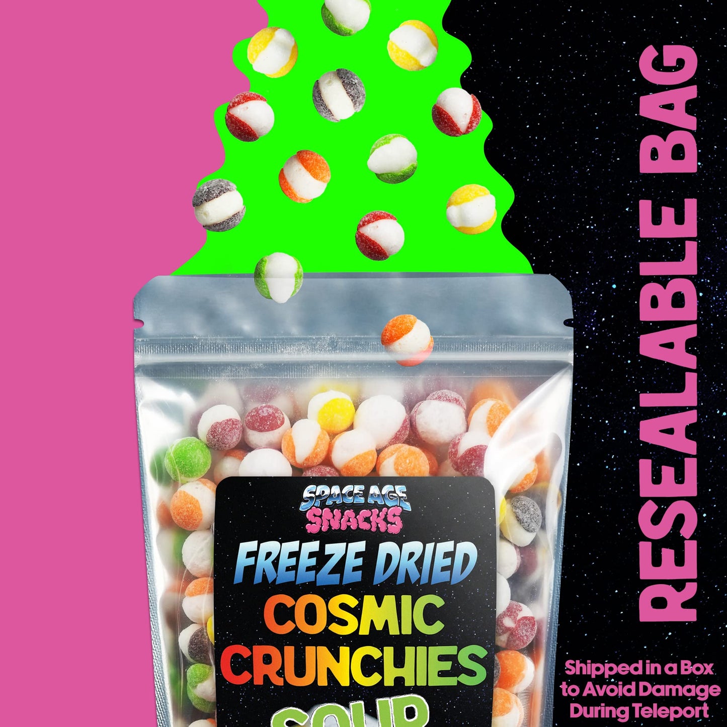 Space Age Snacks Sour Freeze Dried Candy - 4 Ounce Gourmet Crunchies