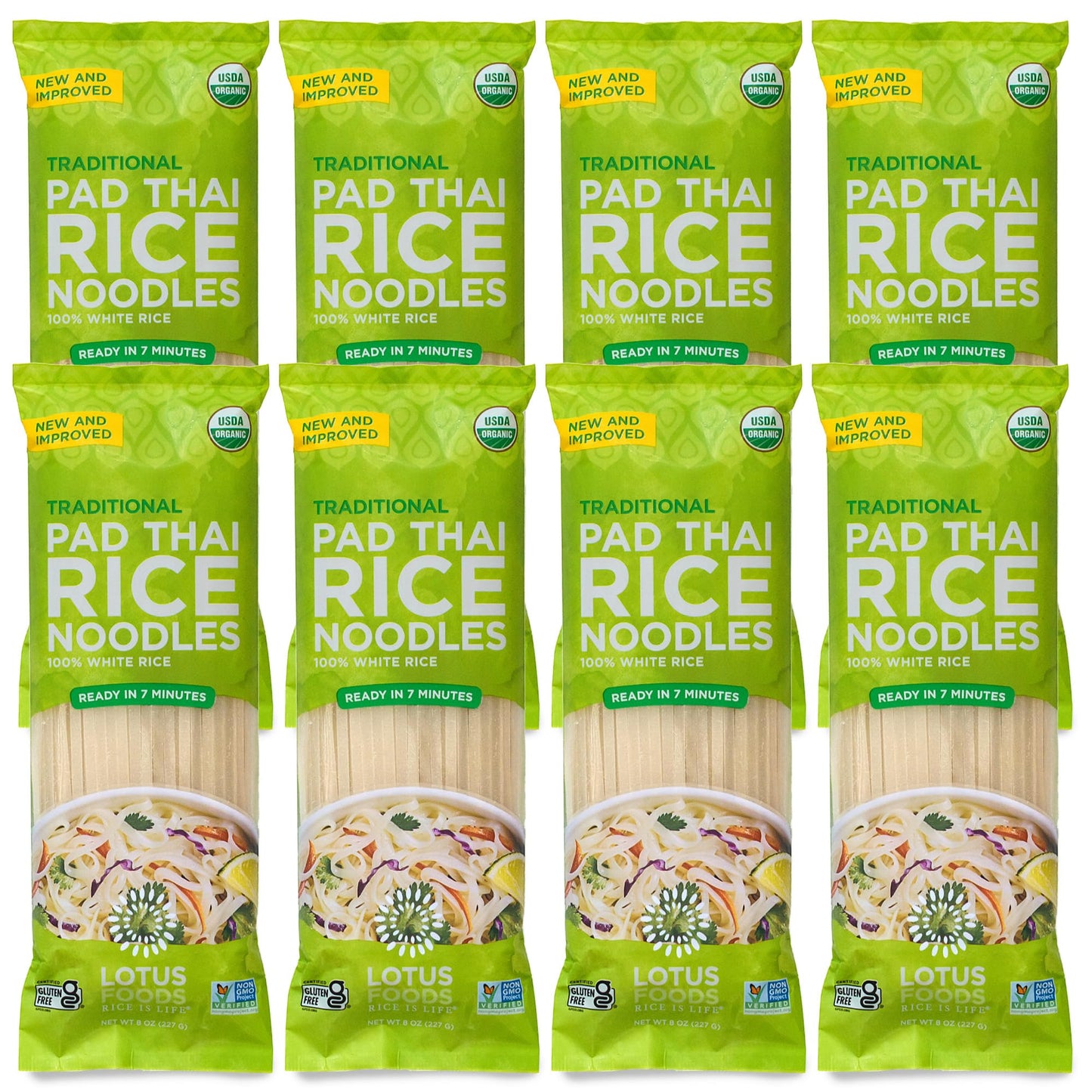 Lotus Foods Traditional Pad Thai Rice Noodles - Pad Thai Noodles, Asian Noodles, Gluten Free Noodles, Rice Noodles, Whole Grain, Non Gmo, Usda Organic - 8 Oz (Pack Of 8)