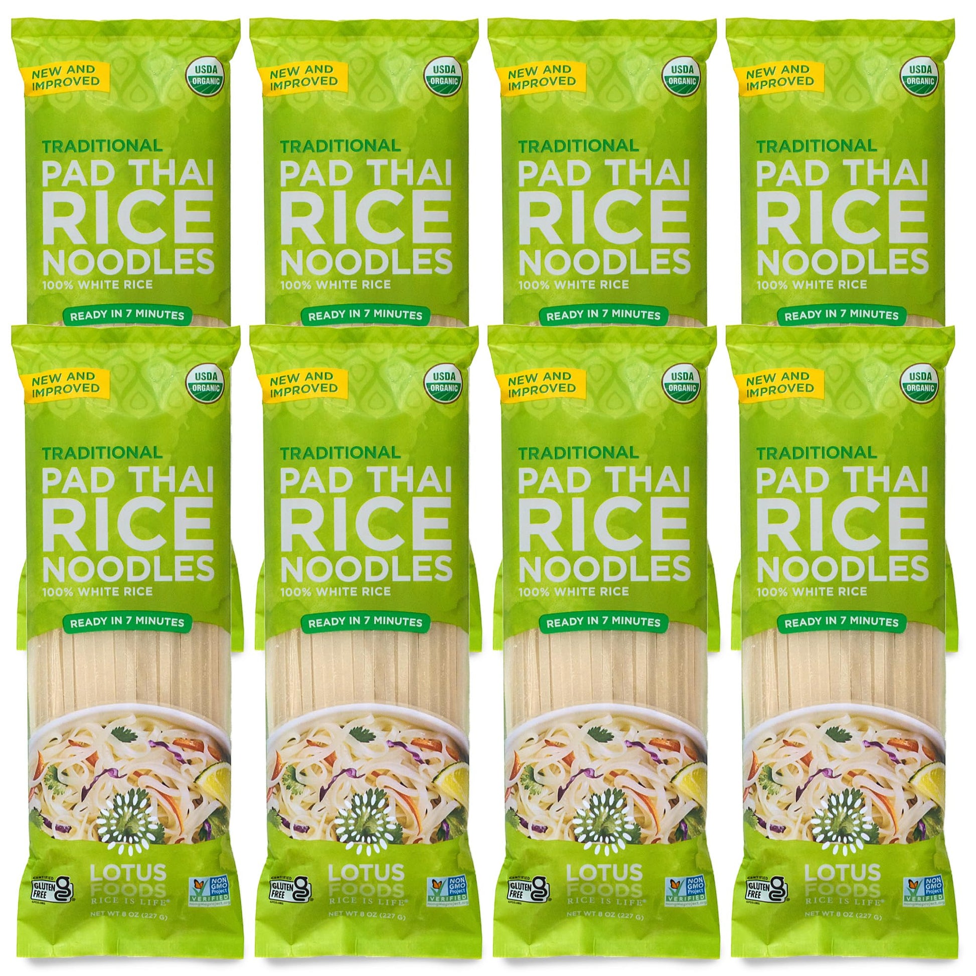 Lotus Foods Traditional Pad Thai Rice Noodles - Pad Thai Noodles, Asian Noodles, Gluten Free Noodles, Rice Noodles, Whole Grain, Non Gmo, Usda Organic - 8 Oz (Pack Of 8)