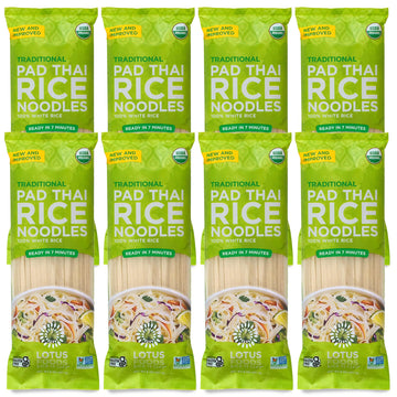 Lotus Foods Traditional Pad Thai Rice Noodles - Pad Thai Noodles, Asian Noodles, Gluten Free Noodles, Rice Noodles, Whole Grain, Non Gmo, Usda Organic - 8 Oz (Pack Of 8)