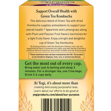 Yogi Tea Green Tea Kombucha Tea - 16 Tea Bags Per Pack (4 Packs) - Organic Green Tea With Kombucha To Support Overall Health - I