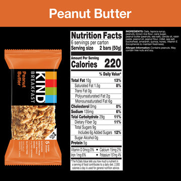 KIND Breakfast Bars, Peanut Butter, Healthy Snacks, Gluten Free, 100% Whole Grains, 5g Protein, 30 Count