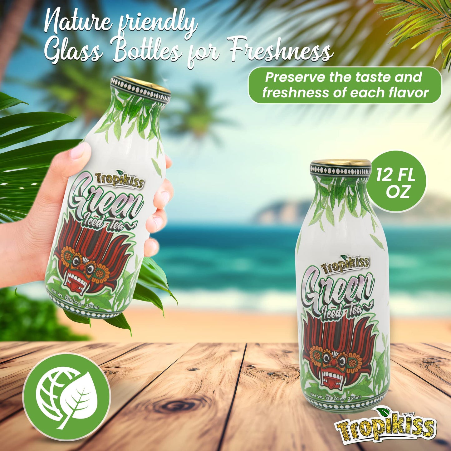 Tropikiss 12-Pack Green Iced Tea - Antioxidant-Rich Refreshing Drink | Natural Bottled Ice Tea | Healthy & Flavorful Beverage