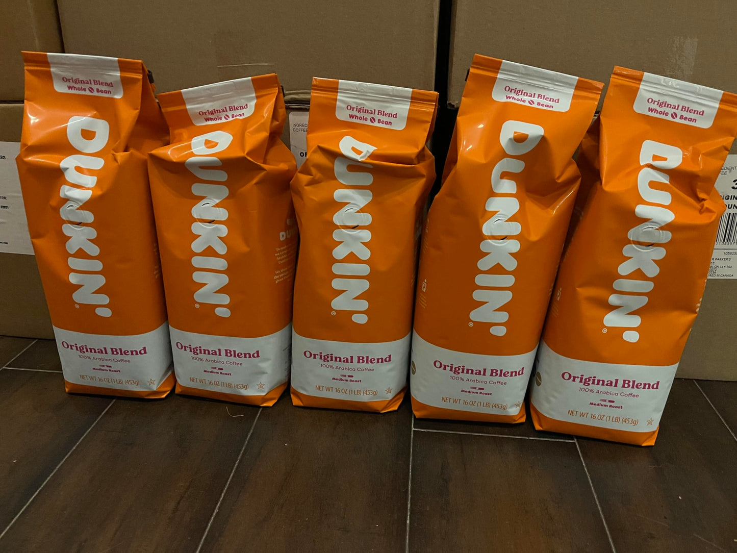 Dunkin' Donuts Whole Bean Coffee 5 x 1 LB Total 5 LB