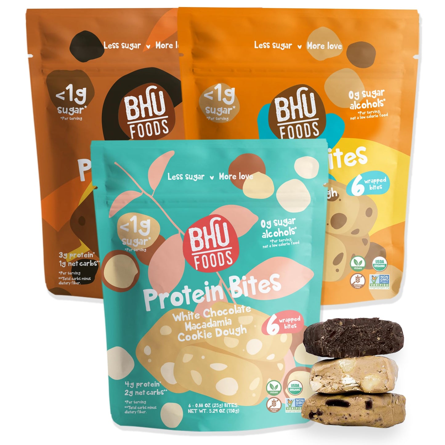 Bhu Foods Keto Bites - Best Sellers Variety Pack | Chocolate Chip, Dark Chocolate, White Chocolate Macadamia Cookie Dough | Orga