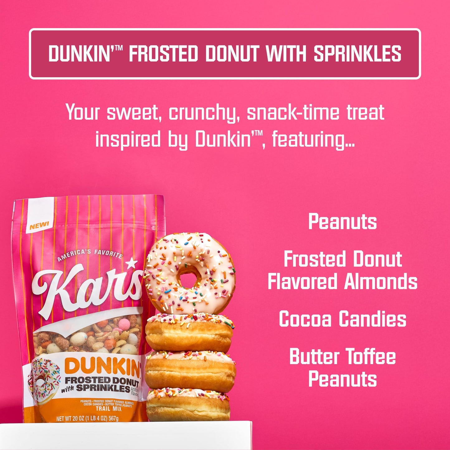 Kars Nuts Dunkin Frosted Donut with Sprinkles Mixed Nuts - Sweet Candy-Coated Nuts Mix, 2oz Grab & Go Bags (Pack of 36) - Trail