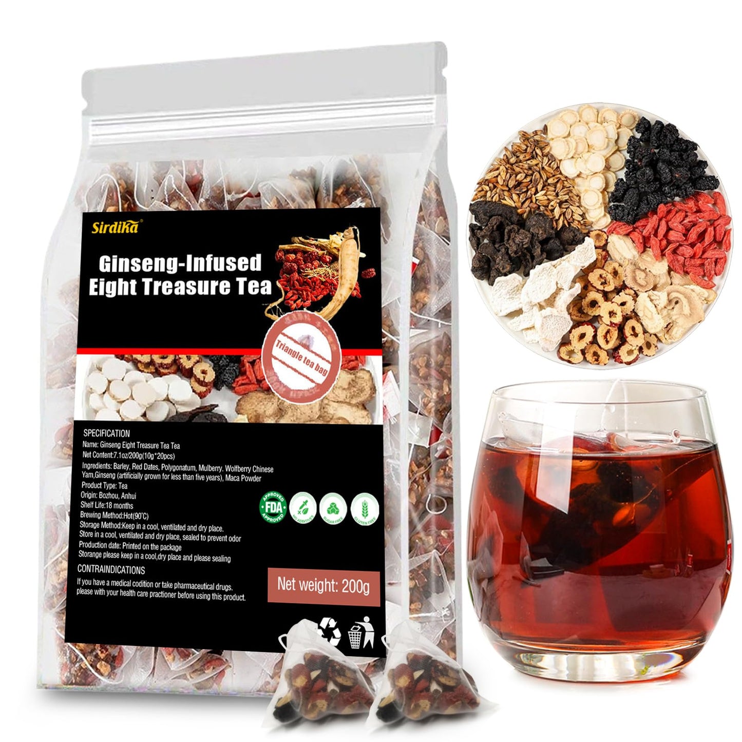 Flavor Blendseng-Infused Eight Treasure Teas  Kidney Tea Formula Flavor Blendseng Six Treasure Tea  Kidney Cleanse Detox Health Teabag For Women & Men  8 Precious Ingredients (1 Pack/20 Teabags)