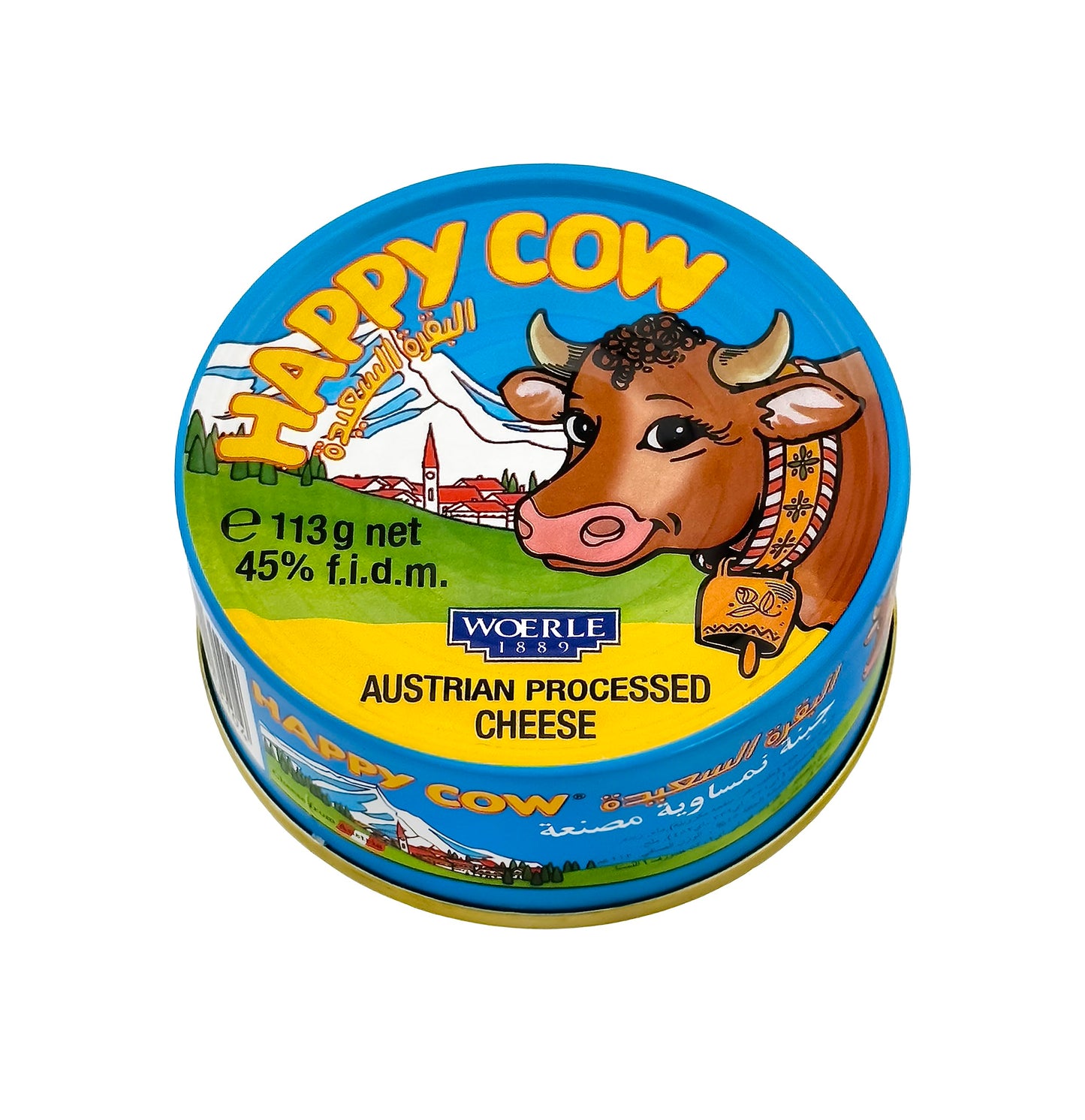 Happy Cow Halal Processed Cheese, Rich Cheddar Flavor, 4 OZ (113g), Easy Open Can, Long Shelf Life