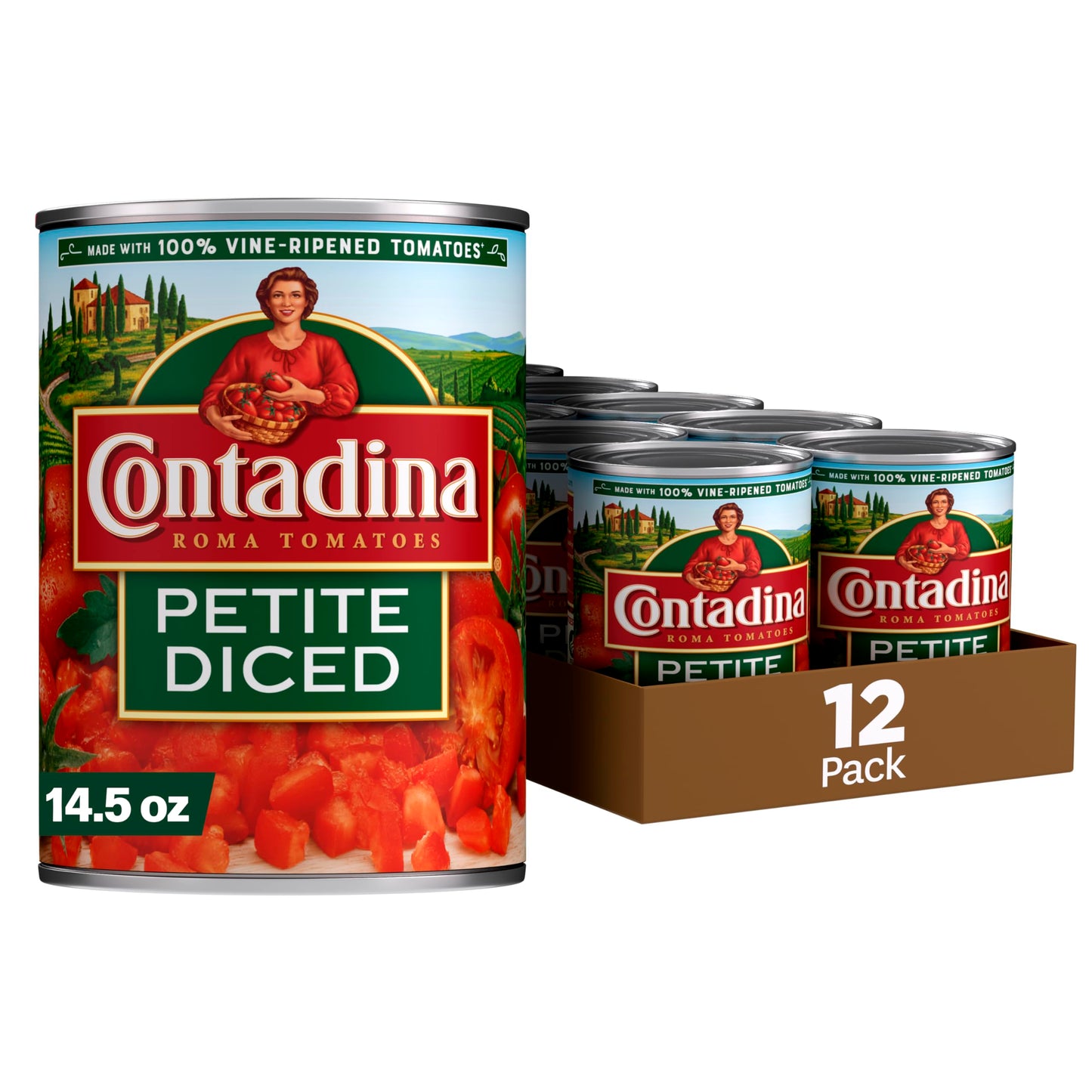 CONTADINA Petite Cut Diced Tomatoes  12 Pack  14.5 oz Can  Red
