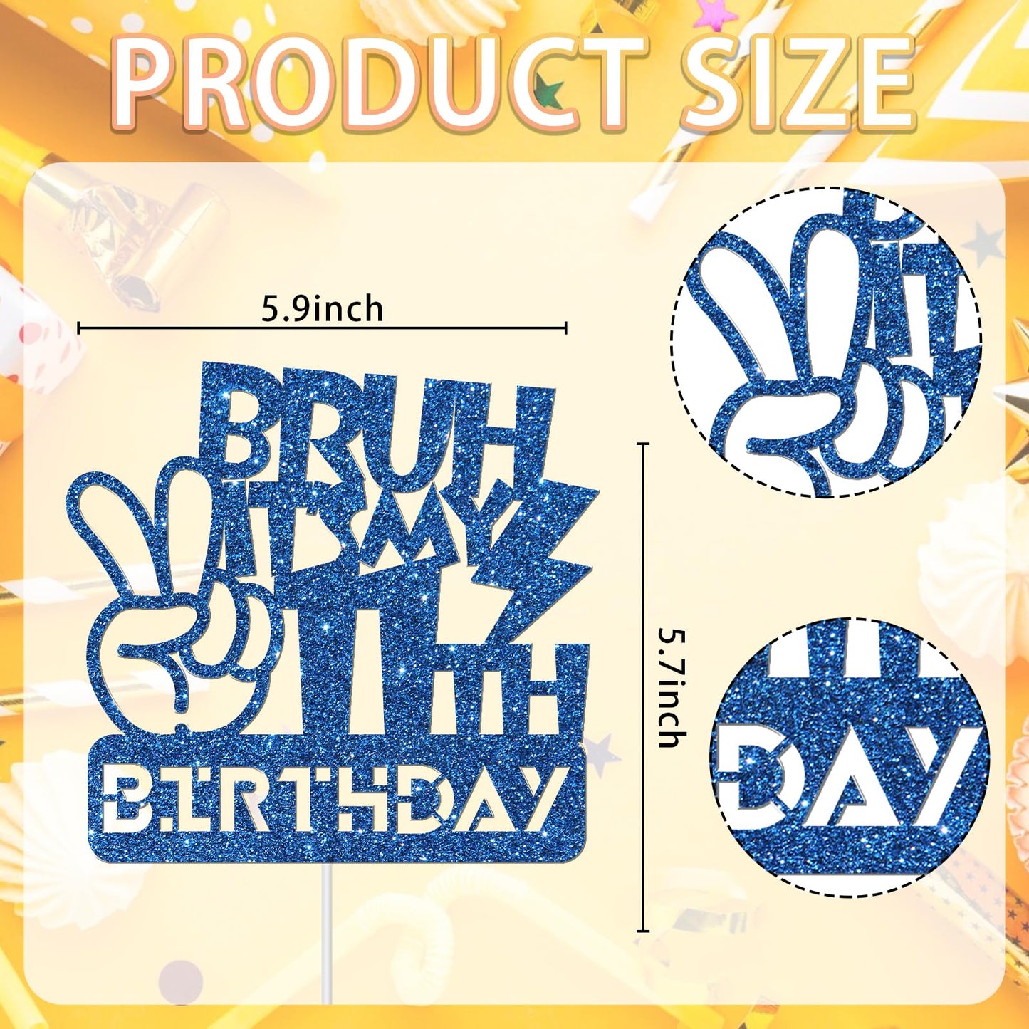 Embhhor Bruh It'S My 11Th Birthday Cake Topper, Dude Bro I'M 11, Boys Happy 11Th Birthday Party Cake Decorations, Blue Glitter (