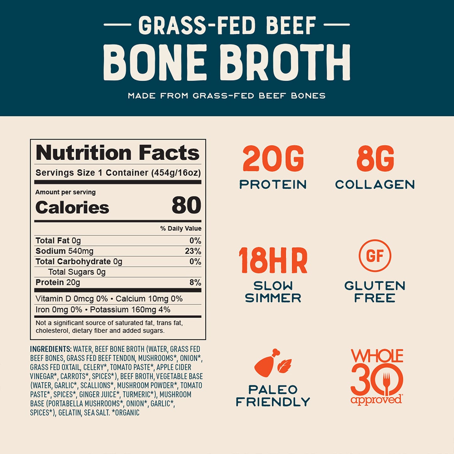 Bare Bones Beef Bone Broth For Cooking And Sipping, 16 Oz, Pack Of 6, Protein And Collagen Rich, Keto Friendly
