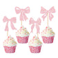 Cyodoos 24pcs Pink Bowknot Cupcake Toppers Cake Dessert Picks Decoration For Baby Shower Princess Cupcake Toppers for Birthday P