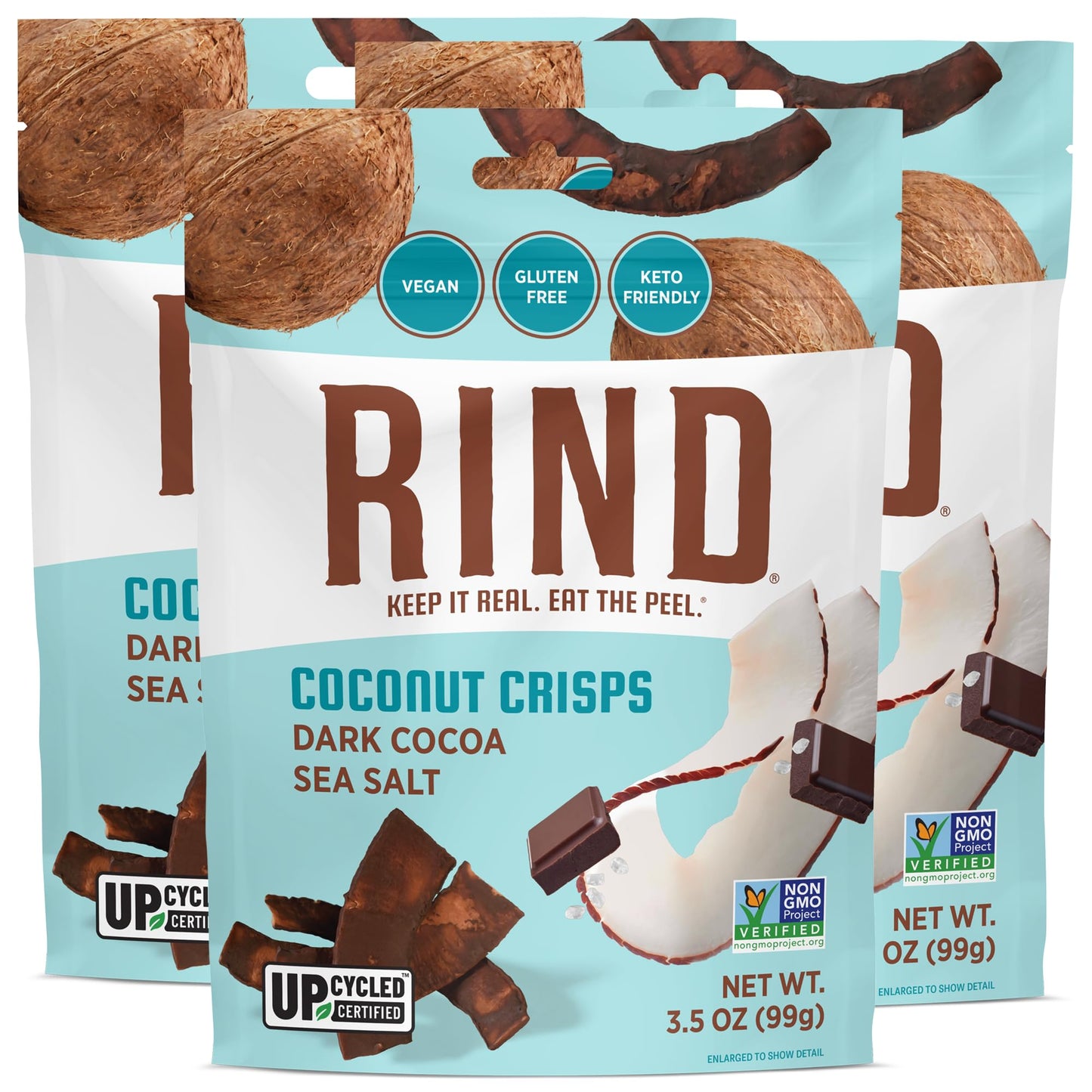 RIND Snacks | Dark Cocoa Sea Salt Coconut Crisps | Dried Fruit Superfood | Snack Chips | All Natural | Low Carbs | High in Fiber
