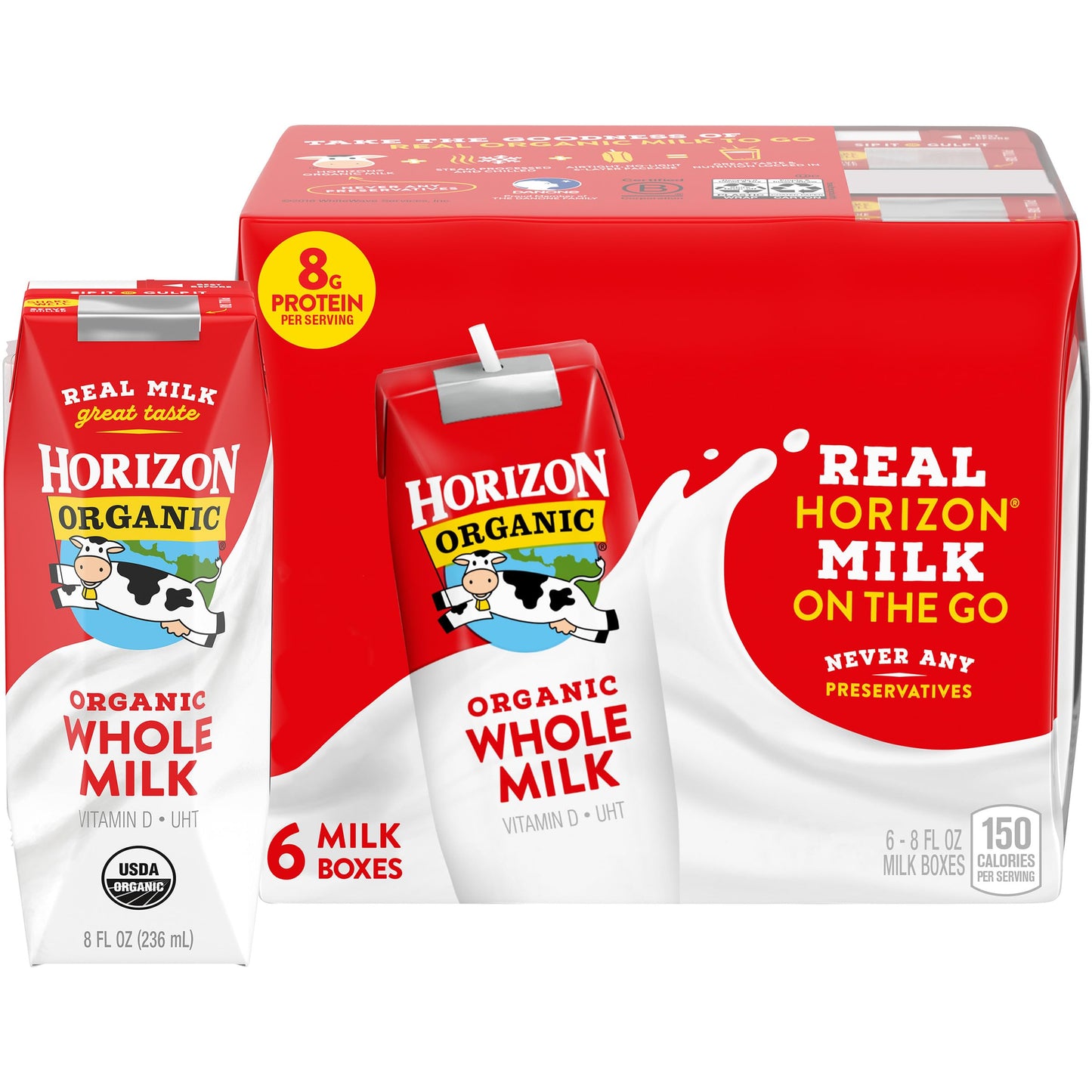 Horizon Organic Shelf-Stable Whole Milk, 8 oz Single Serve, 6 Pack
