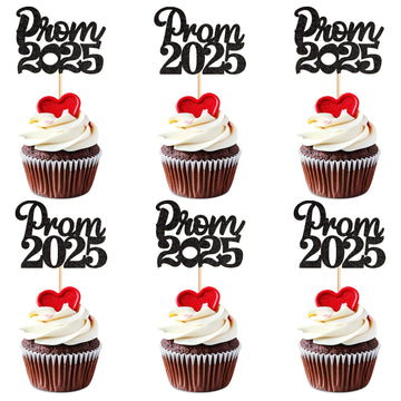 24 Pack Prom 2025 Cupcake Toppers Class of 2025 Congrats Grad Cupcake Picks for 2025 Graduation Theme Birthday Party Supplies De