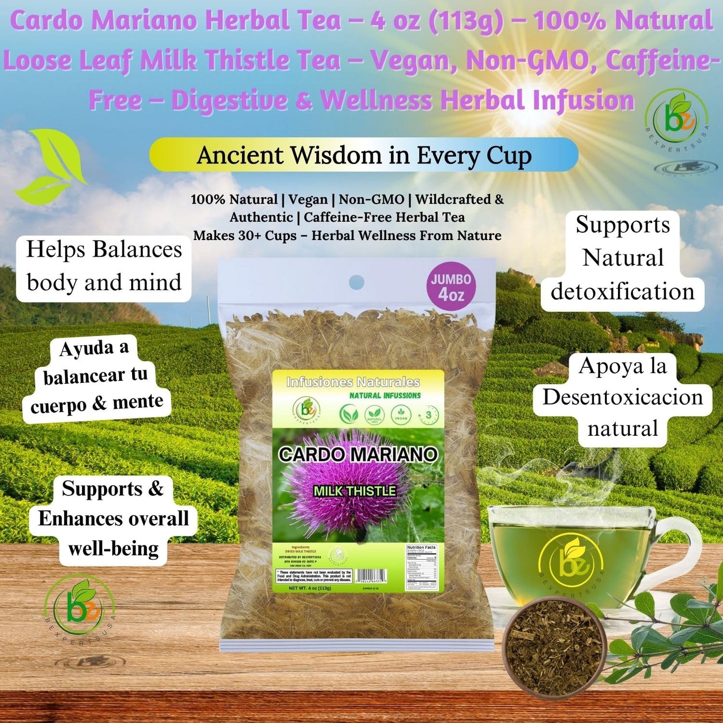 Cardo Mariano Herb Tea | Vegan | 100% Pure & Natural Cardo Marin - Milk Thistle Loose Tea 4oz (113g)