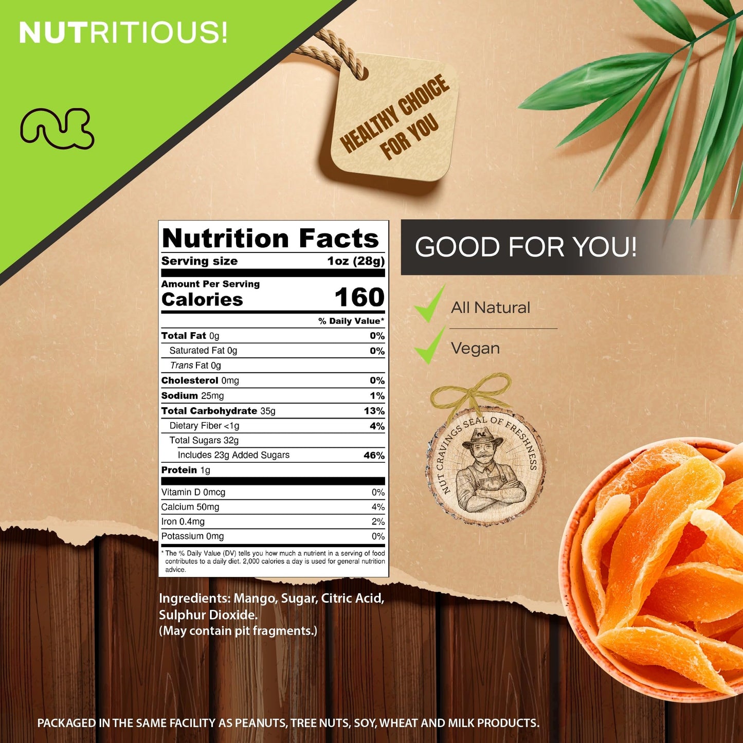 NUT CRAVINGS Dry Fruits - Sun Dried Mango Slices, with Sugar Added (80oz - 5 LB, Bulk) Packed Fresh in Resealable Bag - Sweet Sn