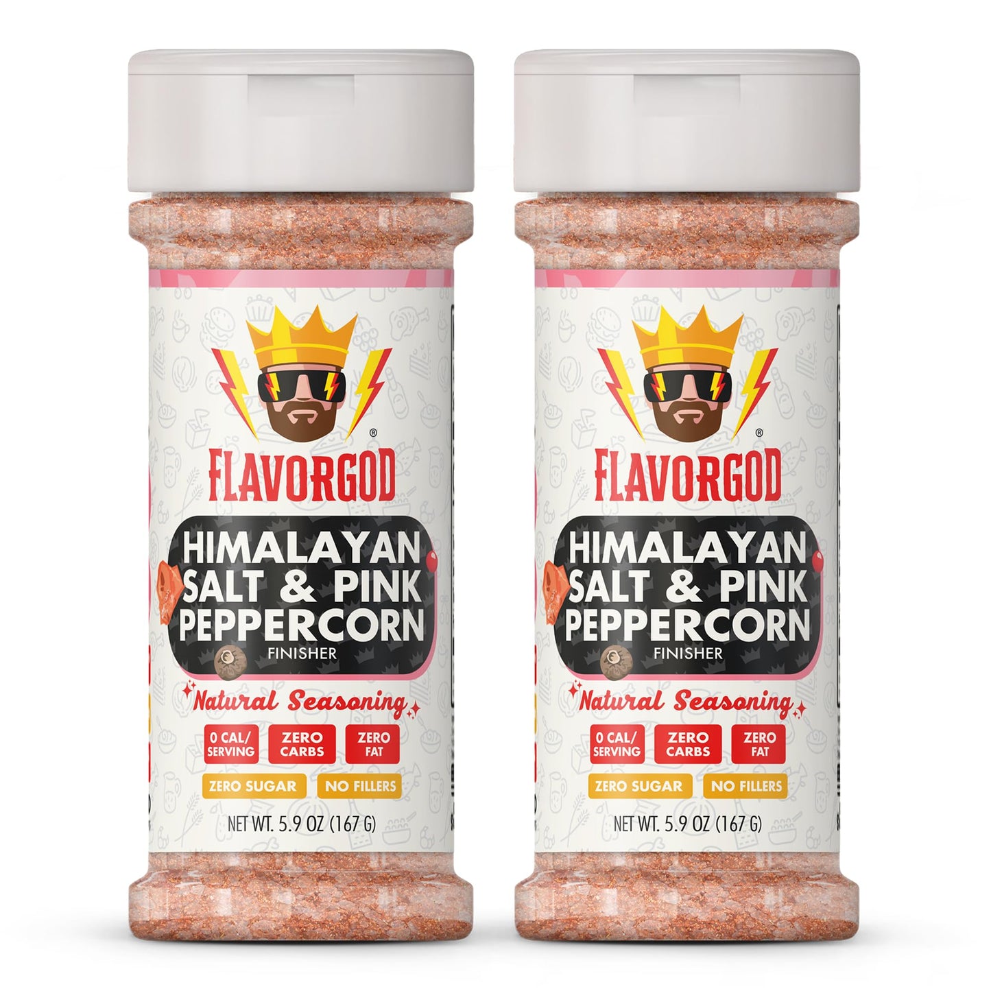 Himalayan Salt & Pink Peppercorn Finisher By Flavor God, Pack Of 2 - Enhanced All Natural & Healthy Spice & Seasoning Blend For Beef & Chicken - Zero Carbs, Great Flavor Spices And Seasoning Gift