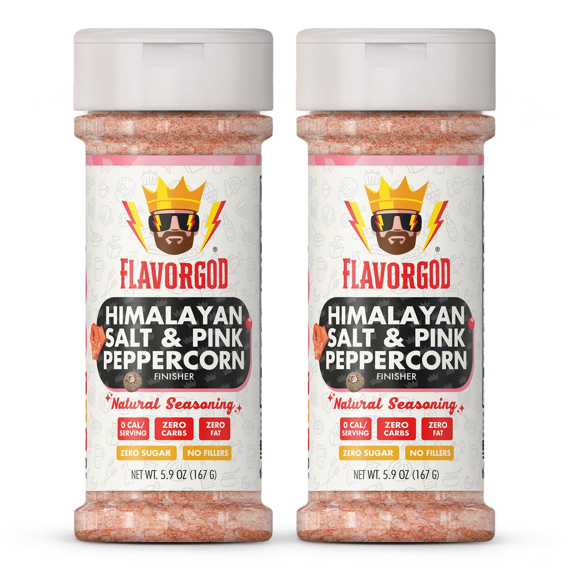 Himalayan Salt & Pink Peppercorn Finisher By Flavor God, Pack Of 2 - Enhanced All Natural & Healthy Spice & Seasoning Blend For Beef & Chicken - Zero Carbs, Great Flavor Spices And Seasoning Gift