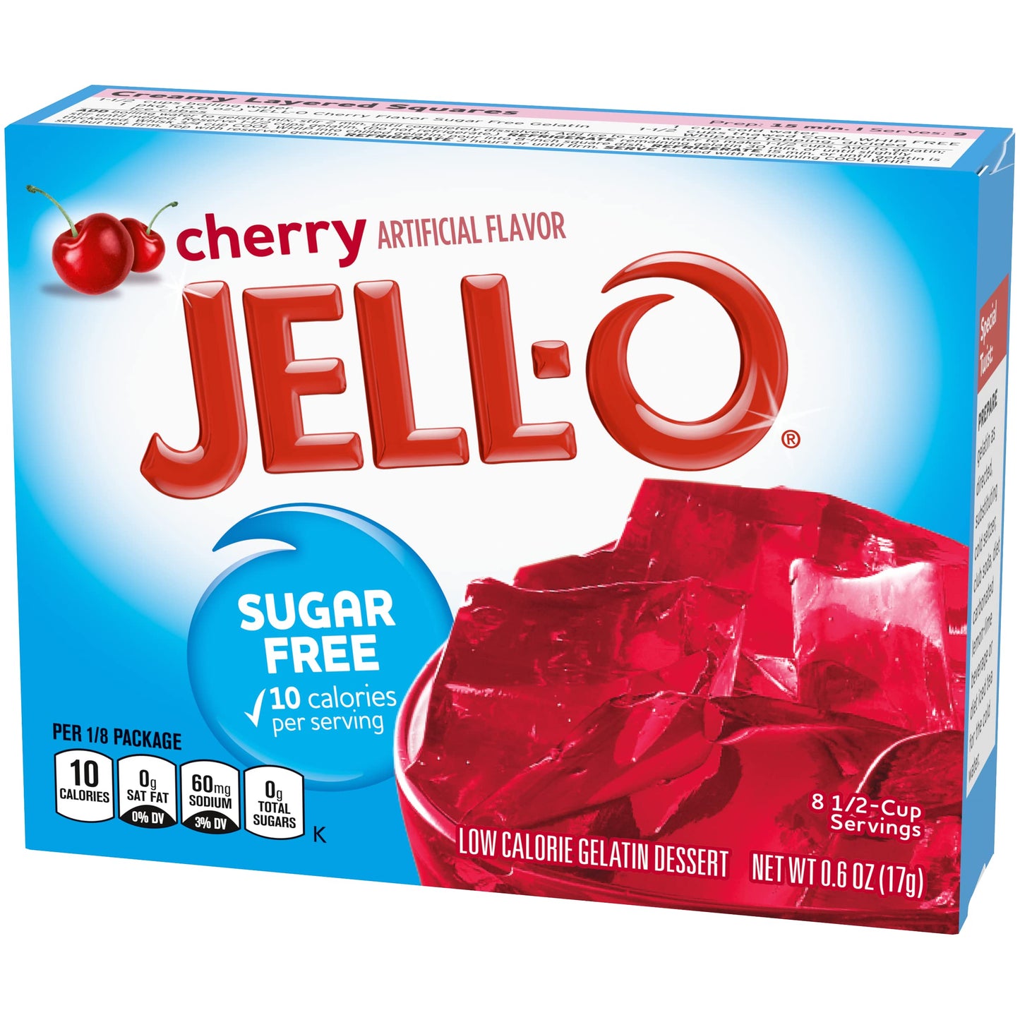 Jell-O Sugar-Free Cherry Gelatin Mix 0.6 Ounce Box (Pack Of 6)