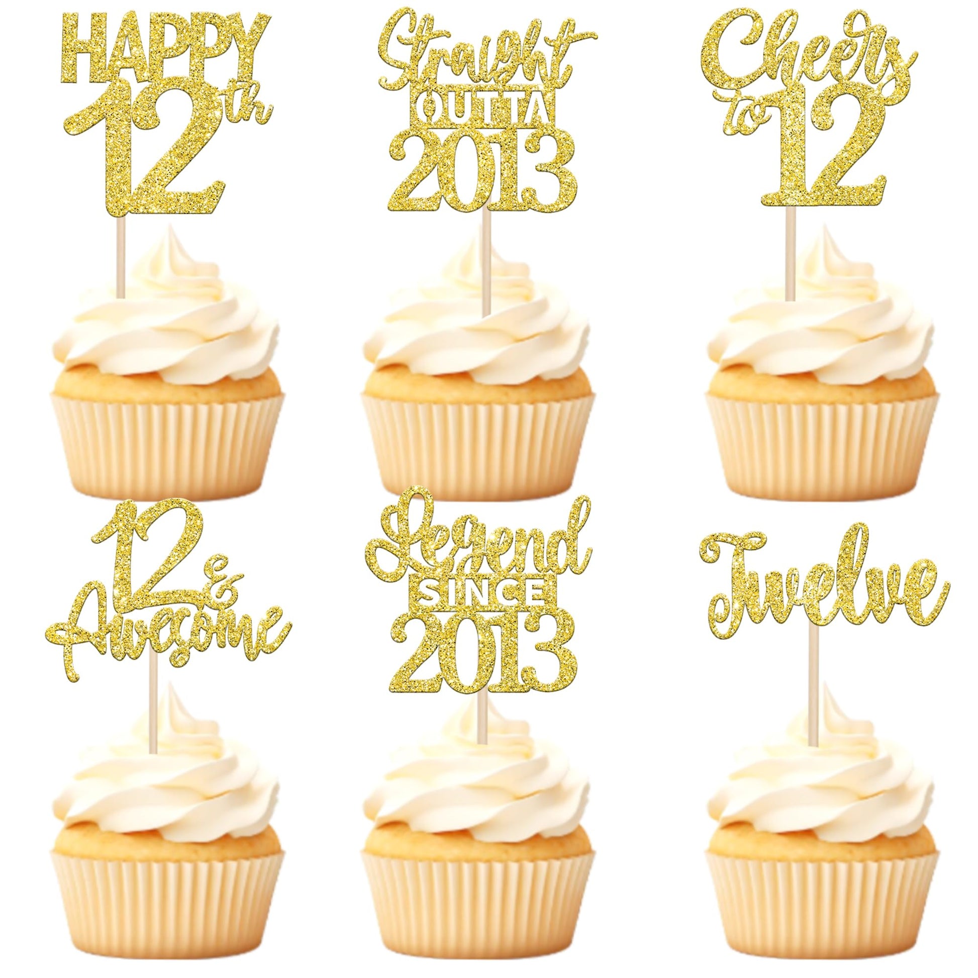 24PCS 12th Birthday Cupcake Toppers Twelve Happy 12th Official Teenager Straight Outta 2013 Cupcake Picks Cheers to 12 Lengend S