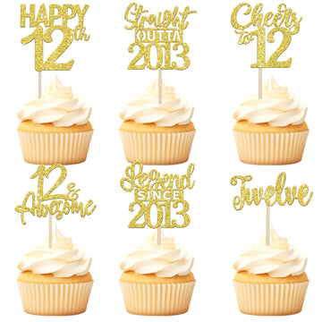 24PCS 12th Birthday Cupcake Toppers Twelve Happy 12th Official Teenager Straight Outta 2013 Cupcake Picks Cheers to 12 Lengend S