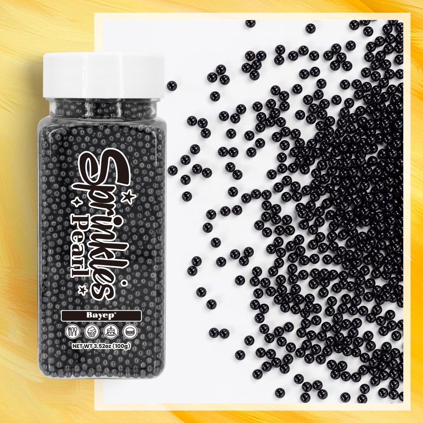 Bayep Edible Pearls For Cake Decorating 2Mm Black Sprinkles For Cookies, Baking, Ice Cream, Cupcake Topper Pearl Sprinkles Perfe