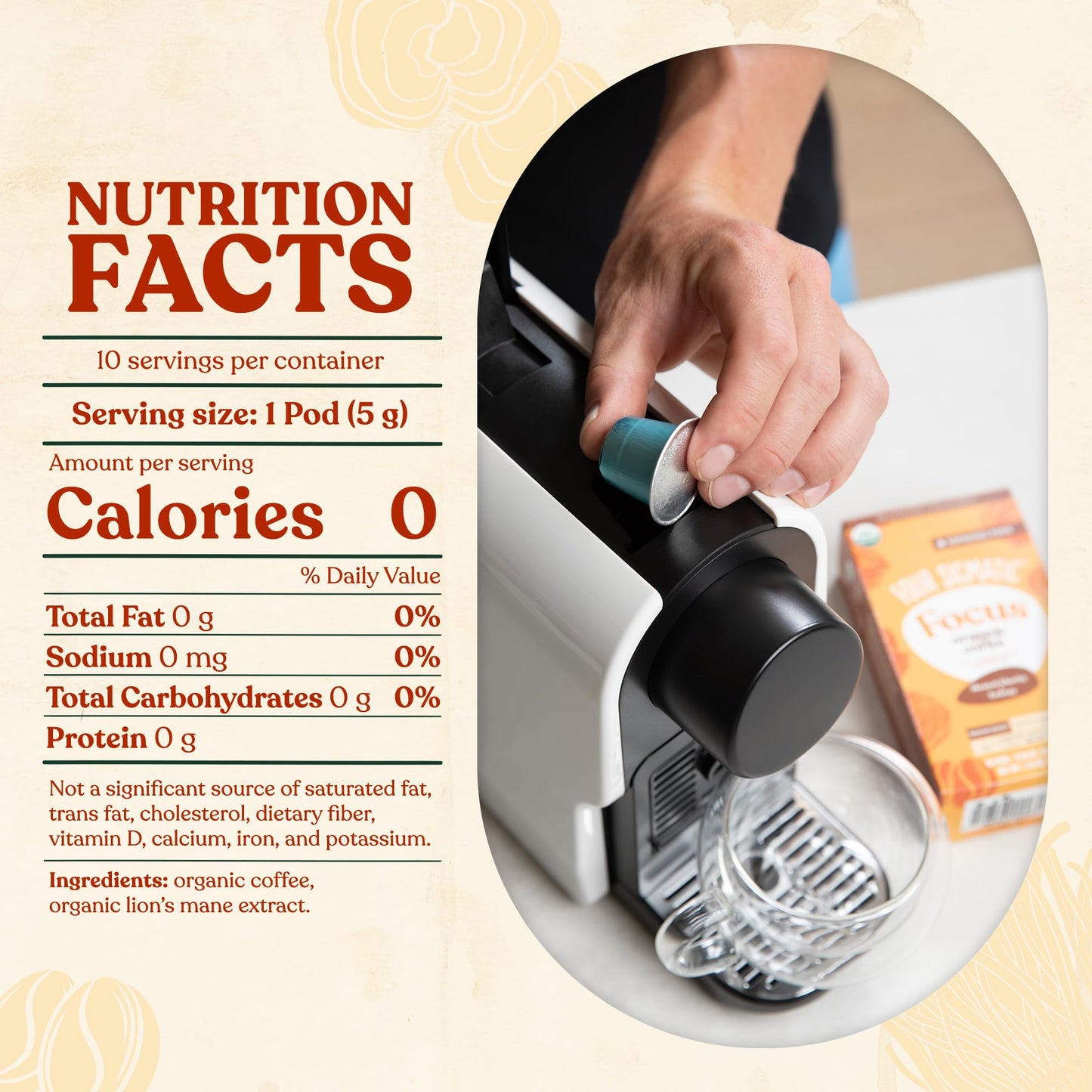 Four Sigmatic Focus Coffee Pods Compatible with Nespresso Original | Organic Dark Roast Espresso with Added Focus | Mushroom Coffee Enhanced with Lions Mane | Original Dark Roast 10ct